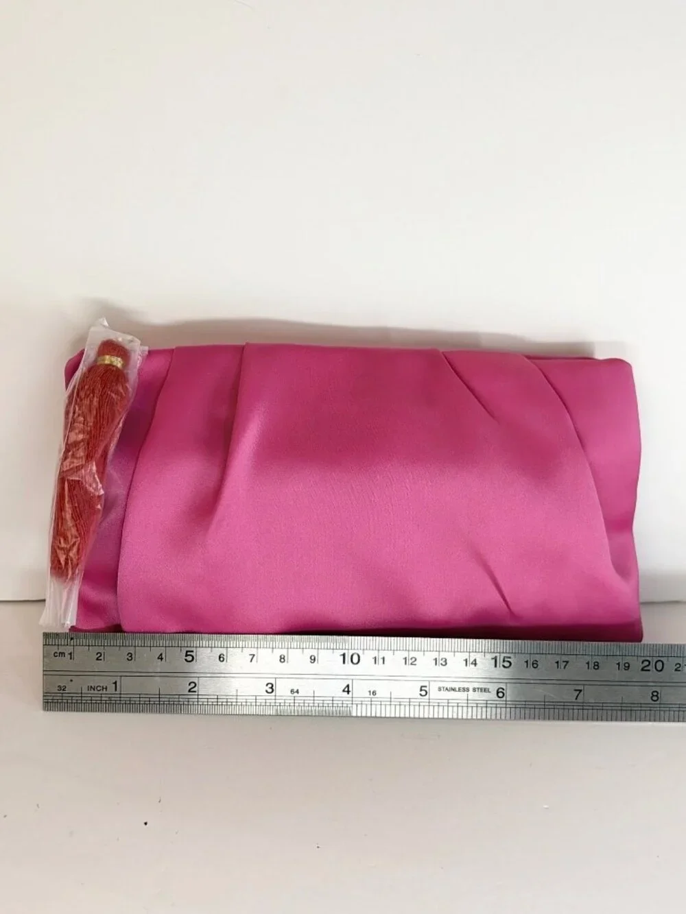 Estee Lauder Makeup Cosmetic Bag Hot Pink Satin with Red Tassel Zipper